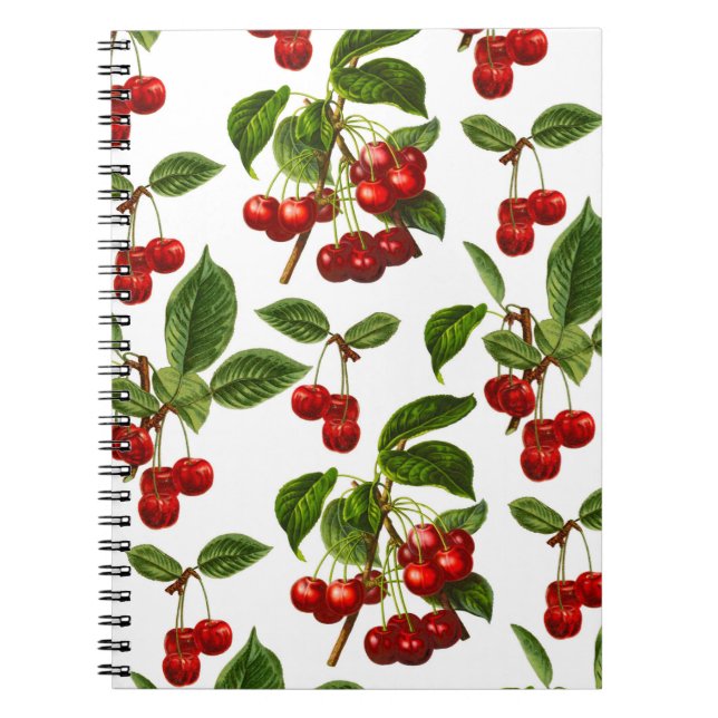 Deep Red Botanical Cherry Print Notebook (Front)