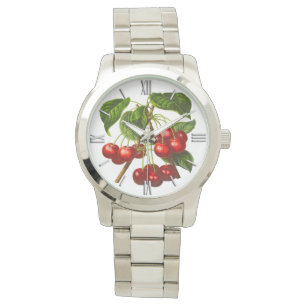 Deep Red Botanical Cherry Print Watch