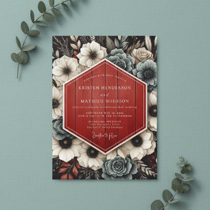 Deep Red Botanical Opulent Wedding Invitation