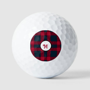 Deep red buffalo plaid golf balls