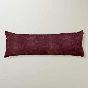 Deep Red Burgundy Floral Christmas Body Pillow