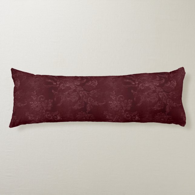Deep Red Burgundy Floral Christmas Body Pillow (Front)