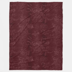 Deep Red Burgundy Floral Christmas Fleece Blanket