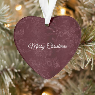 Deep Red Burgundy Floral Christmas Ornament