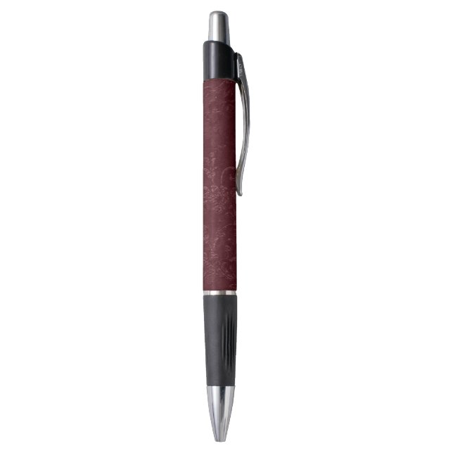 Deep Red Burgundy Floral Christmas Pen (Bottom (Vertical))