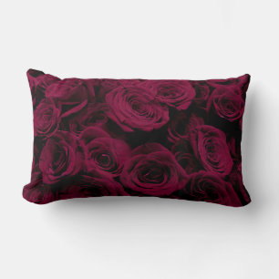 Deep red, Burgundy Roses, romantic floral photo Lumbar Pillow