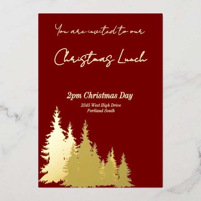 Deep Red Butter Yellow Trees Merry Christmas Gold (Front)