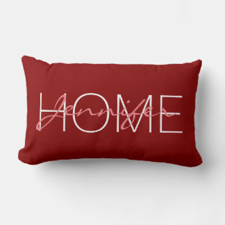 Deep red colour home monogram lumbar pillow
