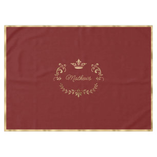 Deep Red Crown Crest Personalized Tablecloth
