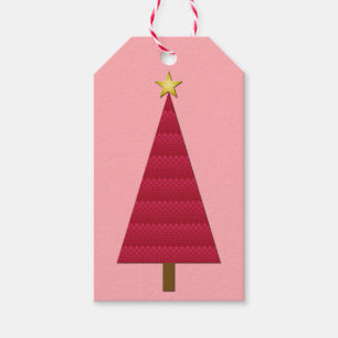 Deep red damask modern Christmas tree Gift Tags