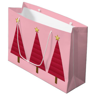Deep red damask modern Christmas tree Large Gift Bag
