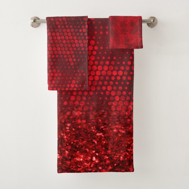 Deep Red Faux Glitter Lights  Bath Towel Set (Insitu)