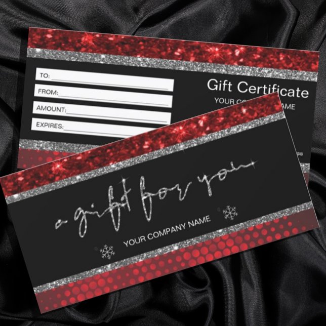 Deep Red Faux Glitter Lights Gift Certificate (#christmas #deepred #giftcard #certificate #agitforyou #holiday #glitterred #silver)