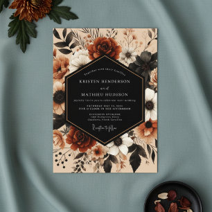 Deep Red Floral Autumn Romance Wedding Invitation