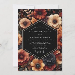 Deep Red Floral Autumn Wedding Invitation
