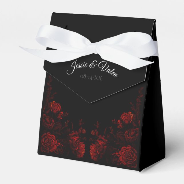 Deep Red Floral Elegant Gothic Wedding Favor Box (Front Side)