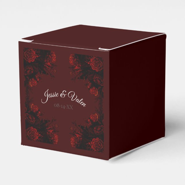 Deep Red Floral Elegant Gothic Wedding Favor Box (Front Side)