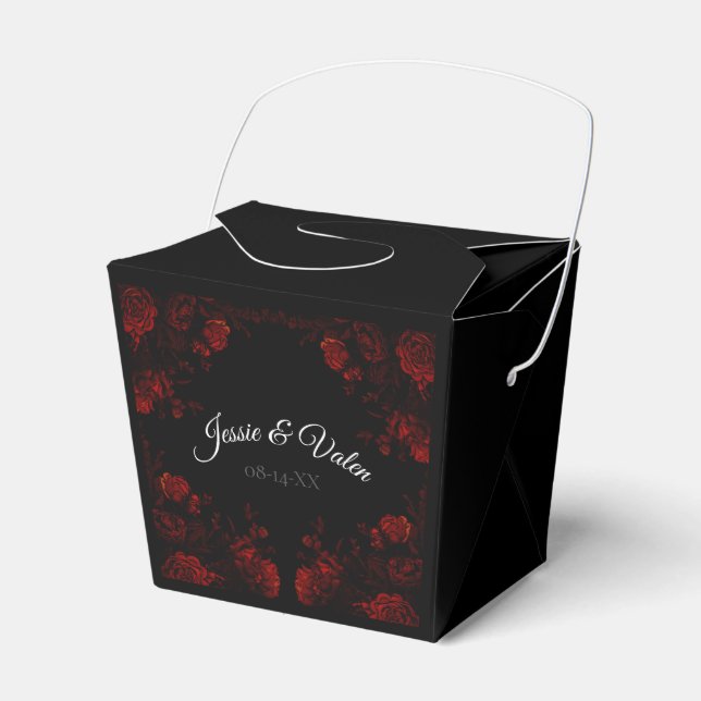 Deep Red Floral Elegant Gothic Wedding Favor Box (Front Side)