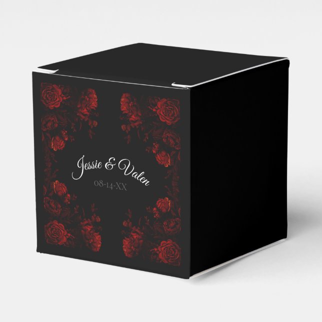 Deep Red Floral Elegant Gothic Wedding Favor Box (Front Side)
