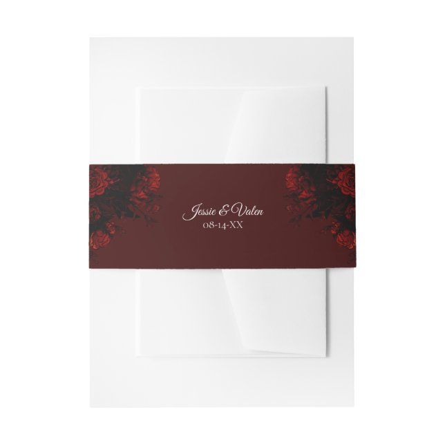 Deep Red Floral Elegant Gothic Wedding Invitation Belly Band (Front Example)
