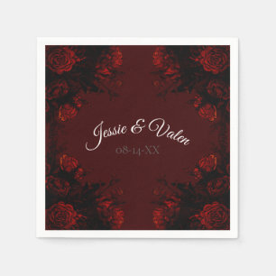 Deep Red Floral Elegant Gothic Wedding Napkin