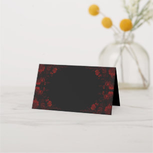 Deep Red Floral Elegant Gothic Wedding Place Card