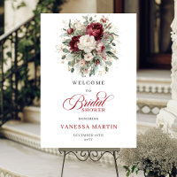 Deep Red Floral Gold Bridal Shower Welcome