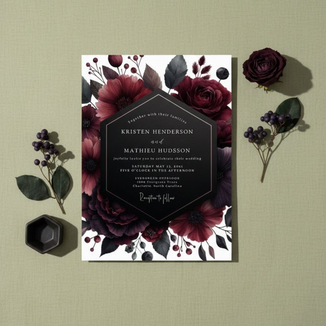 Deep Red Floral Opulence Wedding Invitation (Creator Uploaded)