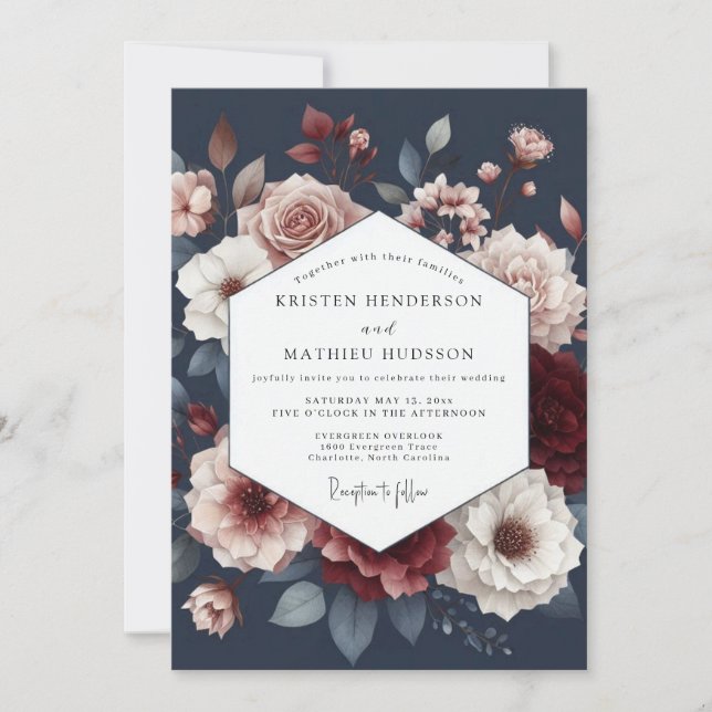 Deep Red Floral Romance Wedding Invitation (Front)