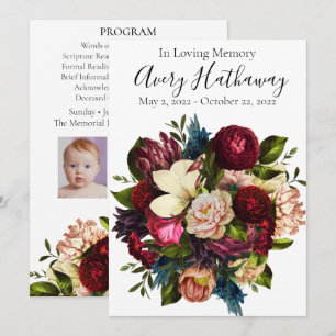 Deep Red Flower Bouquet Funeral Memorial Program 