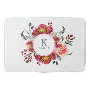 Deep-red flowers bouquet bath mat