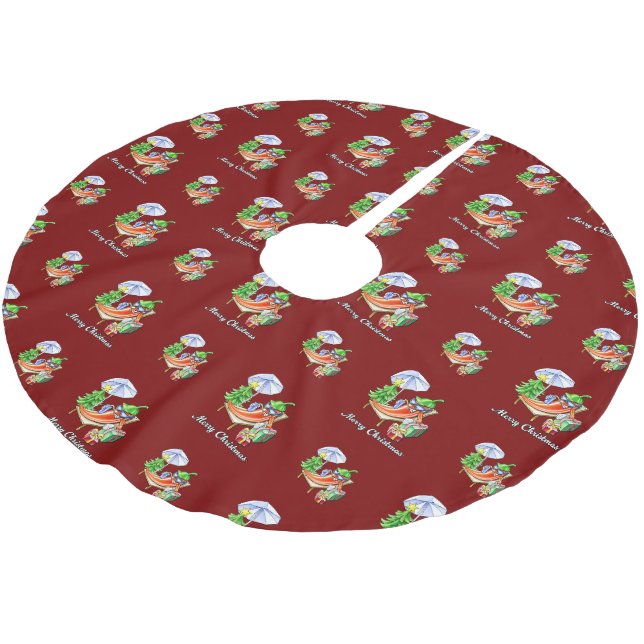 Deep Red Funny And Festive Christmas Chili Brushed Polyester Tree Skirt (Angled)