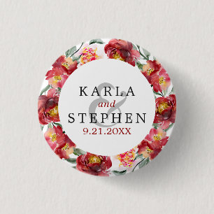Deep-red Garden Flowers Wreath Frame 1 Inch Round Button