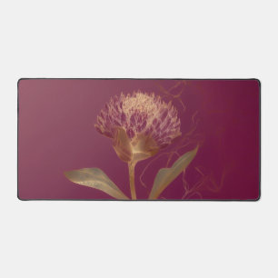 Deep Red Gold Botanical Flower Linework Desk Mat