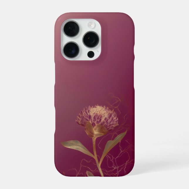 Deep Red Gold Botanical Flower Linework iPhone Case (Back)