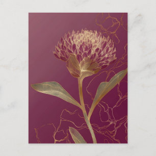 Deep Red Gold Botanical Flower Linework Postcard