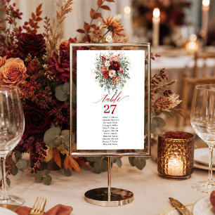 Deep Red Gold Burgundy Floral Autumn table number