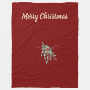 Deep Red & Gold Family Named Merry Christmas Flee Fleece Blanket