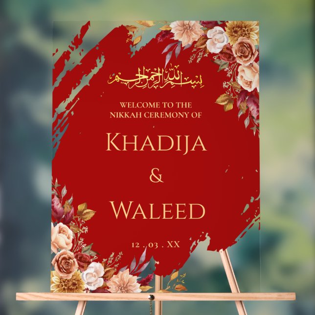 Deep Red & Gold Floral musulman Nikkah Affiche de  (Neutre)
