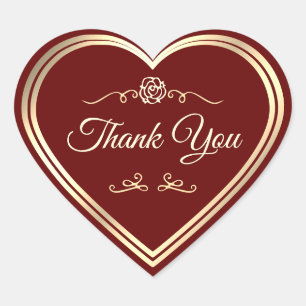 Deep Red Gold Frame Vintage Rose Cute Thank You Heart Sticker