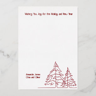 Deep Red & Gold Graphic Christmas Tree Minimal Foil Holiday Card