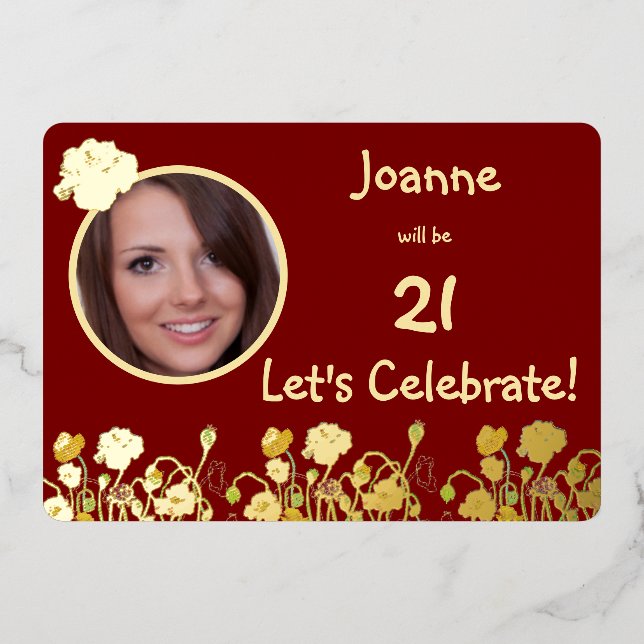 Deep Red & Gold Wild Poppy 21st Birthday (Front)