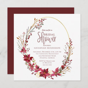 Deep Red Gold Winter Calligraphy Bridal Shower Invitation