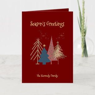 Deep Red Green Pink & Gold Christmas Trees  Foil Greeting Card