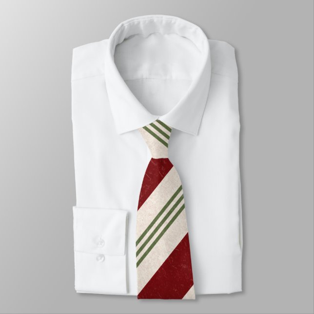 Deep Red & Green Stripe Christmas Necktie (Tied)