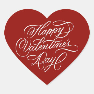 Deep Red Happy Valentines Day Calligraphy Heart Sticker