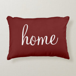 Deep red "home" customizable pretty accent pillow