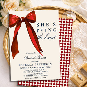 Deep Red Ivory She's Tying The Knot Bridal Shower Invitation