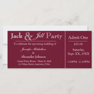 Deep Red Jack and Jill Shower Ticket Invitation