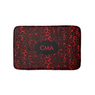 Deep Red Leopard Monogram Pattern Bath Mat